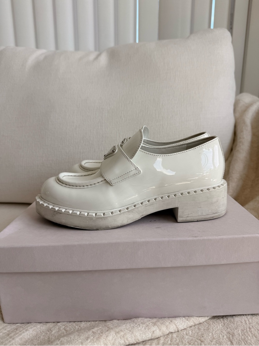 PRADA Chunky White Monolith Triangle Leather Loafers 37 EU 7 US - Picture 12 of 14
